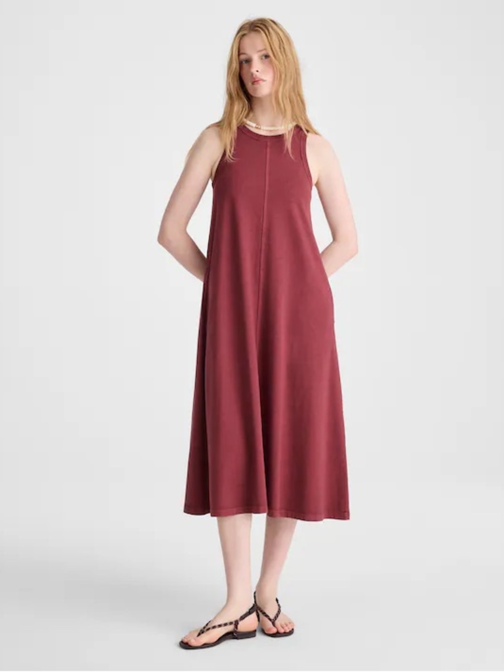 Madewell Seamed Tank Maxi Dress Allday Jersey Dusty Merlot Size Medium FLAW